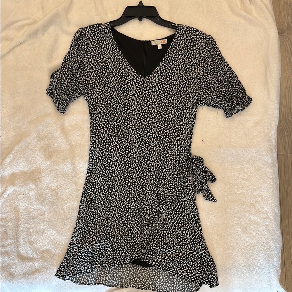 Black and White Printed Wrap Dress